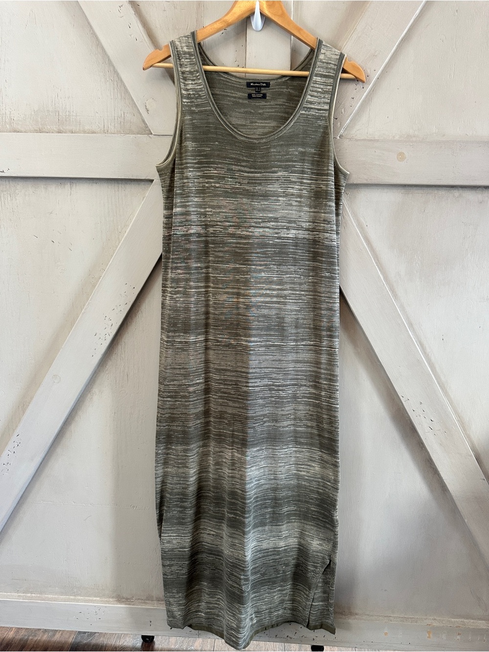 Massimo Dutti Olive Green Space Dye Knit Maxi Dress Size Small 100% Cotton